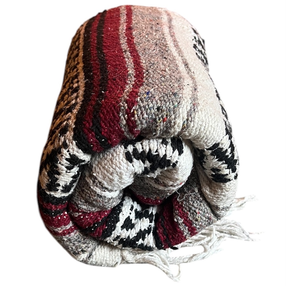 Maroon Mexican Blanket Throw Southwest Yoga Pilates Blanket Warm Baja Serape